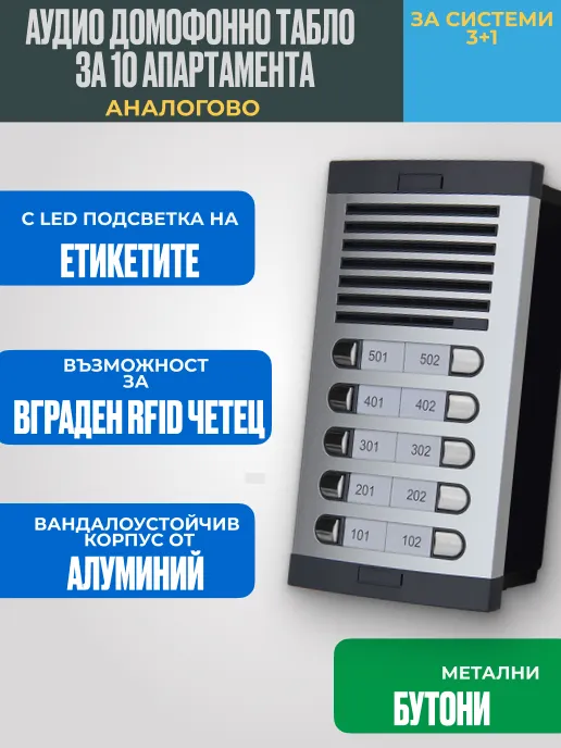 A2_VOICE Домофонно Табло за 10 Апартамента (Без RFID Четец)