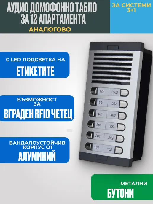 A2_VOICE Домофонно Табло за 12 Апартамента (Без RFID Четец)