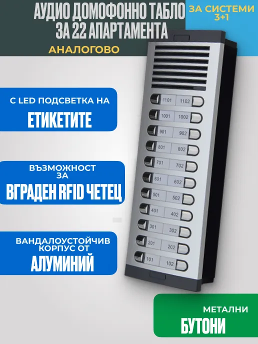 A2_VOICE Домофонно Табло за 22 Апартамента (Без RFID Четец)
