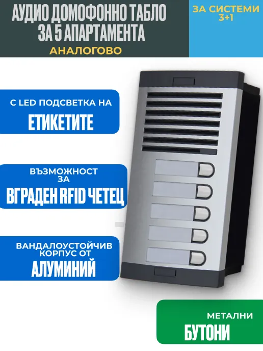 A2_VOICE Домофонно Табло за 5 Апартамента (Без RFID Четец)