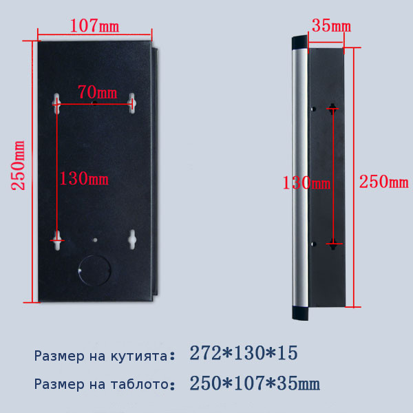 Размер на таблото и кутията