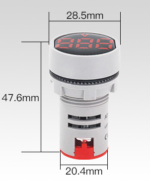 Размери на волтметър цифров червен, AC Voltmeter AC24-500V