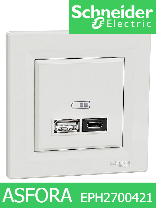 Контакт 2 X USB charger, Asfora, usb type A + тип C, PD 45W, Бял