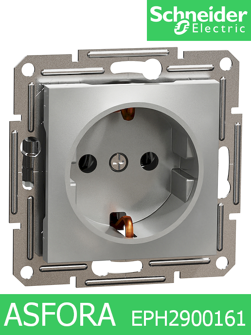 Механизъм контакт Asfora ШУКО 2Р+Т, 10/16А 250V, Алуминий