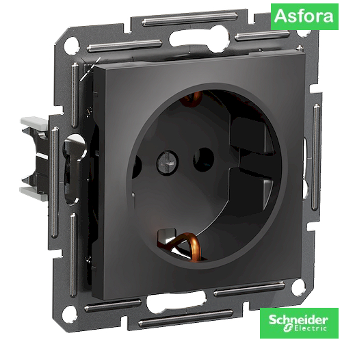 Снимка 1 на: Механизъм контакт Asfora ШУКО 2Р+Т, 10/16А 250V, черен.