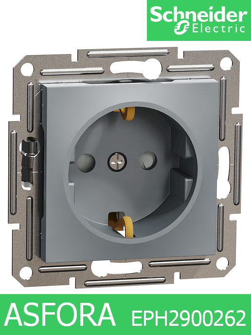 Контакт Asfora ШУКО 2Р+Т,10/16А 250V с детска защита Стомана