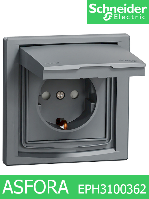Контакт противовлажен Asfora, ШУКО 2Р+Т, 10/16А 250V, стомана IP44