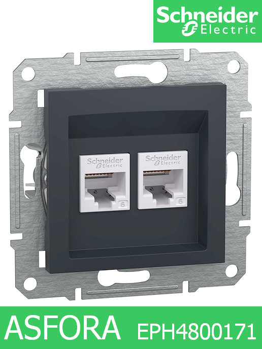 Интернет розетка Asfora, 2 X RJ45 - UTP cat. 6 Черен