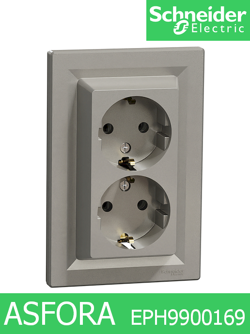 Контакт двоен Asfora, ШУКО 2X2Р+Т, 10/16А 250V, Бронз