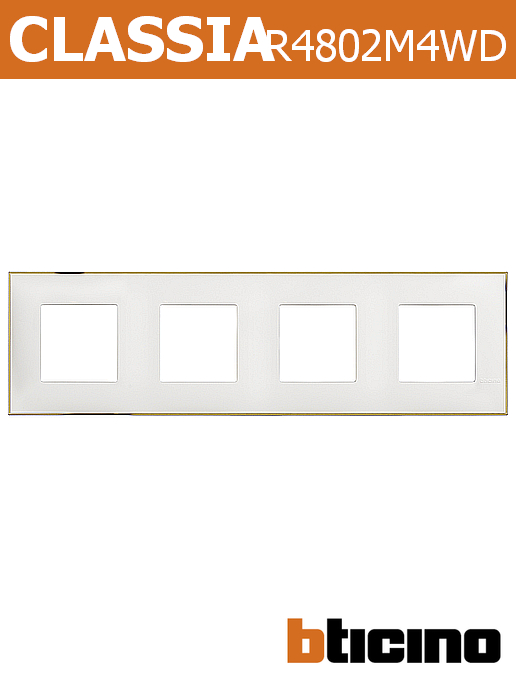 Рамка БЯЛ със ЗЛАТО 4х2 мод. немски стандарт за монтаж върху носещи рамки 4х2 мод. Classia Bticino