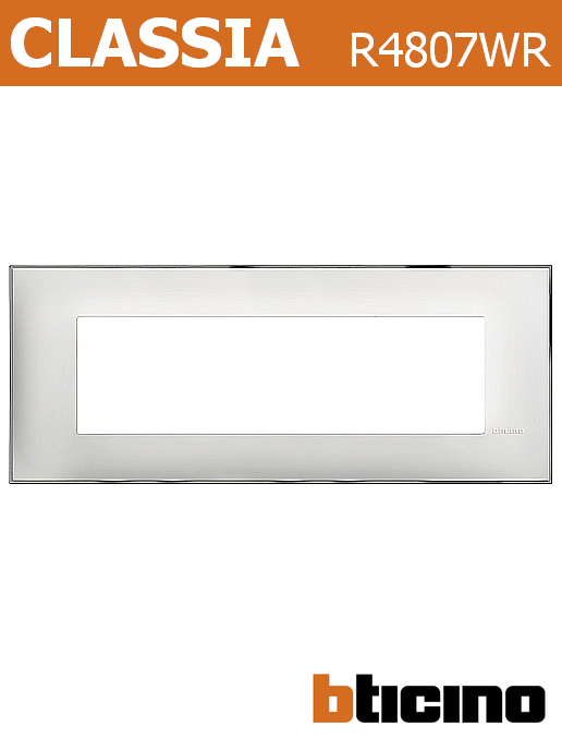 Рамка БЯЛ С ХРОМ 7 мод. италиански стандарт за монтаж върху носеща рамка 7 мод. Classia Bticino