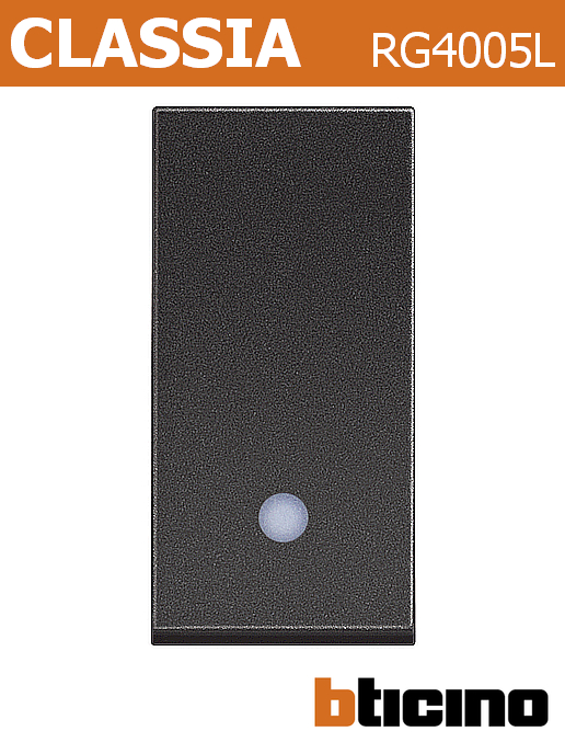 Бутон с светлинна индикация едномодулен 10A, черен, Classia Bticino