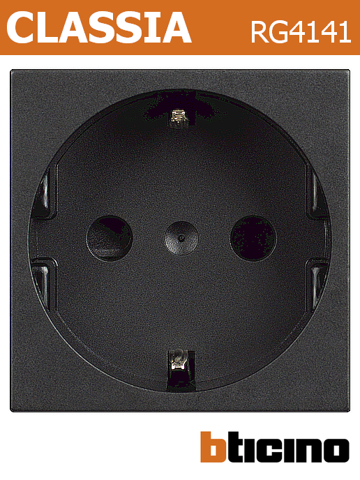 Контакт шуко 2P+E 16A детска защита, черен, Classia Bticino