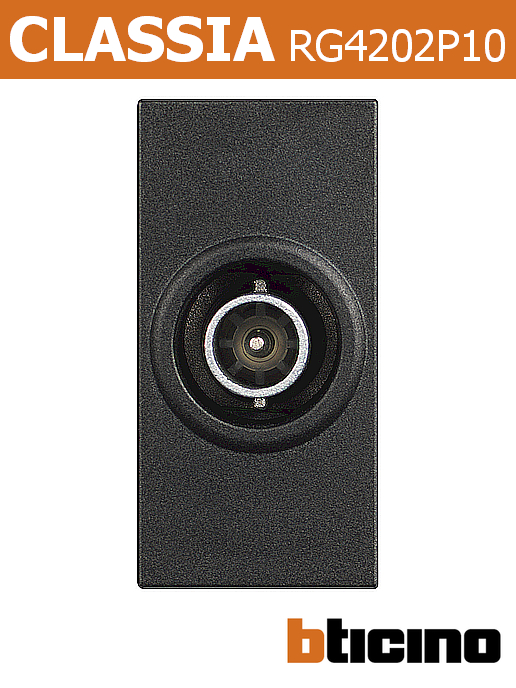 Розетка TV крайна тип коаксиал 10dB затихване едномодулен, черен, Classia Bticino