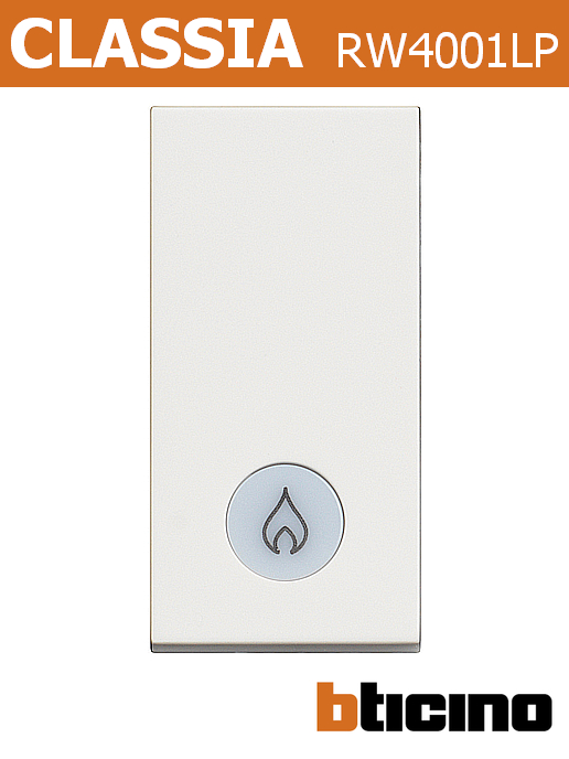 Еднополюсен ключ с светлинна индикация и символ отопление едномодулен 16A, бял, Classia Bticino