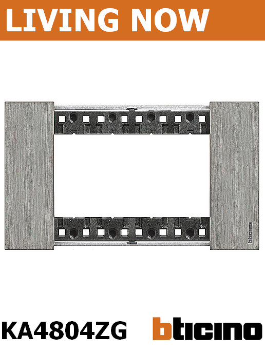 Рамка 4 мод метална цвят Стомана (Steel) Living Now Bticino, ИТАЛИАНСКИ стандарт