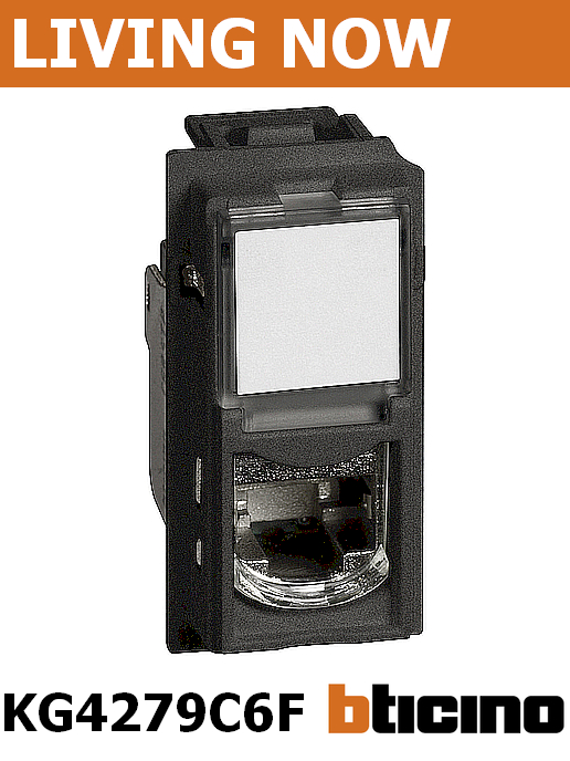 Интернет розетка RJ45 cat.6 FTP конектор toolless IDC едномодулен цвят Черен Living Now Bticino