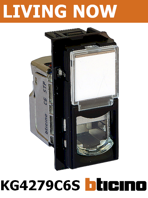 Интернет розетка RJ45 cat.6 STP конектор toolless IDC едномодулен цвят Черен Living Now Bticino