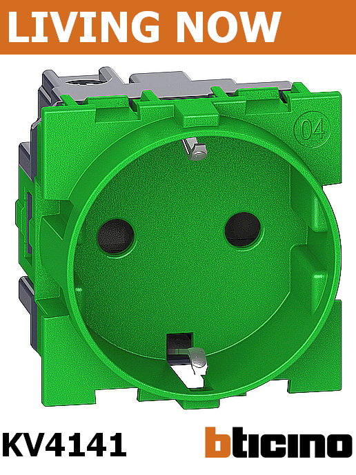 Контакт ШУКО 2P+E 16А детска защита цвят Зелен Living Now Bticino