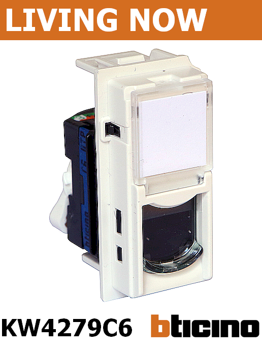 Интернет розетка RJ45 cat.6 UTP конектор toolless IDC едномодулен цвят Бял Living Now Bticino