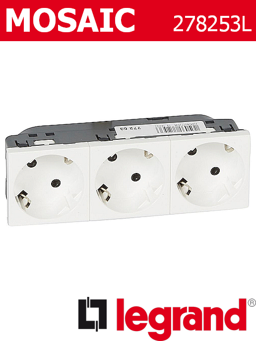 Контакт шуко 16A ТРОЕН 45° 6 поз., бял Mosaic Legrand
