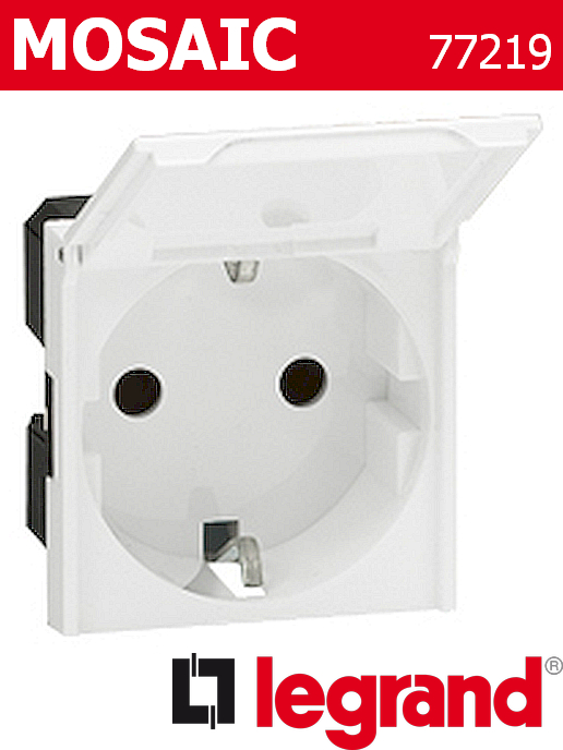 Контакт шуко 16A с капак антибактериален, бял Mosaic Legrand
