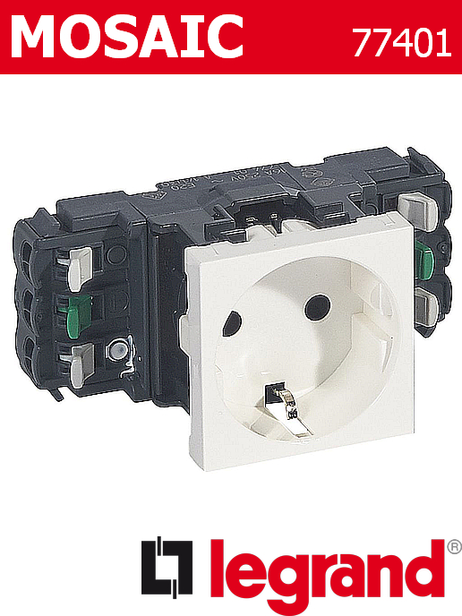 Контакт шуко за кабелен канал DLP 16A, бял Mosaic Legrand