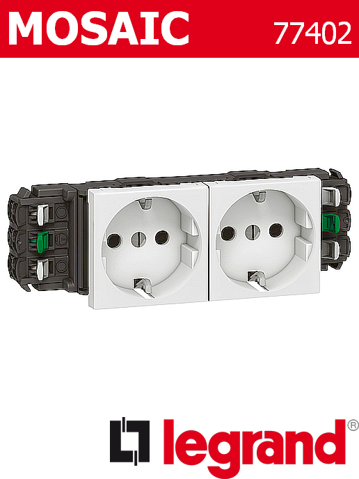 Контакт шуко ДВОЕН за кабелен канал DLP 16A 4 поз., бял Mosaic Legrand