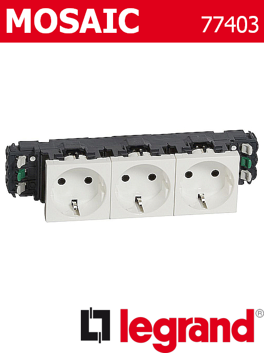 Контакт шуко ТРОЕН за кабелен канал DLP 16A 6 поз., бял Mosaic Legrand