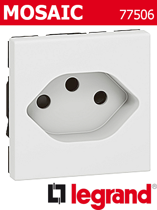 Контакт Swiss стандарт 2P+E 10A, бял Mosaic Legrand