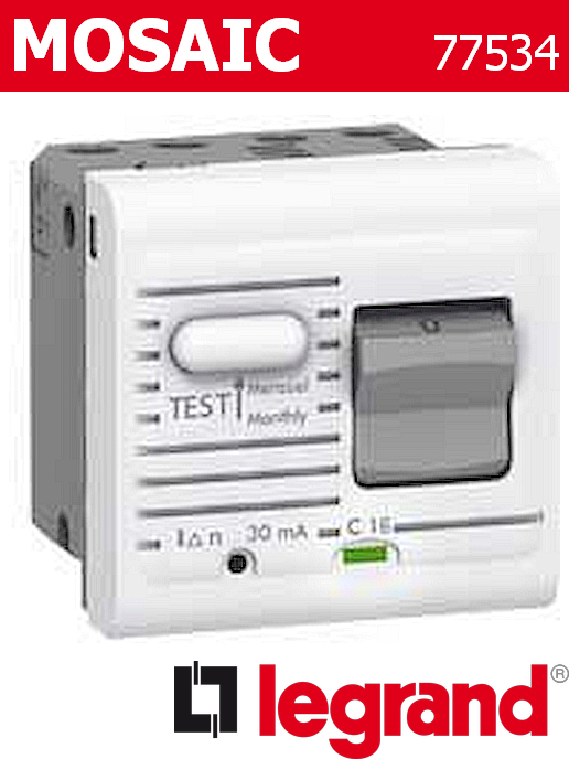 ДТЗ комбинирана 1P+N 16A крива C 10mA type AC 3kA, бял Mosaic Legrand