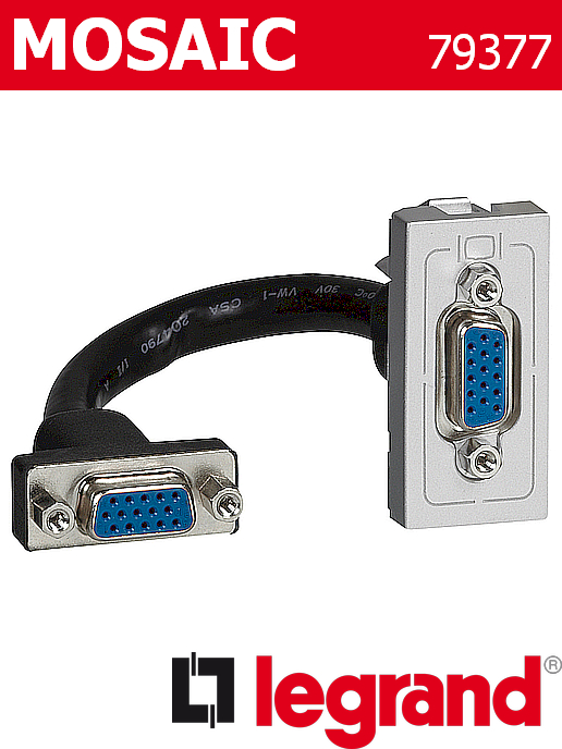 Розетка HD15- VGA с 15см. кабел едномодулен, алуминий Моsaic Legrand