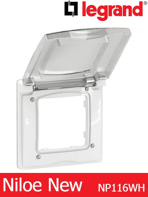 Рамка единична с капак противовлажен IP44 – бял Legrand Niloe New NP116WH
