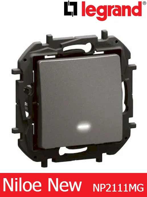 Еднополюсен ключ с индикация 10A – сив Legrand Niloe New NP2111MG