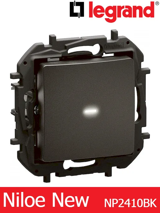 Димер бутонен LED 1–150 VA (изисква неутрал) – черен Legrand Niloe New NP2410BK