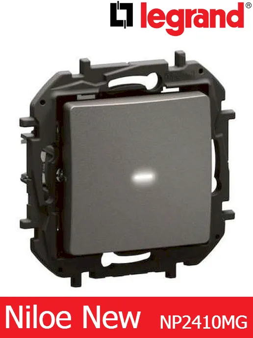 Димер бутонен LED 1–150 VA (изисква неутрал) – сив Legrand Niloe New NP2410MG