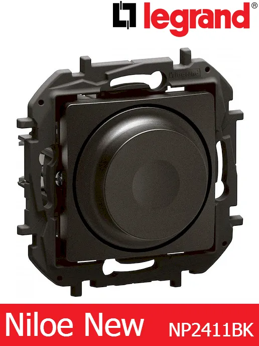Димер ротативен R 5–300 W / L 5–300 VA / LED 5–75 VA – черен Legrand Niloe New NP2411BK
