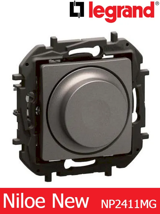 Димер ротативен R 5–300 W / L 5–300 VA / LED 5–75 VA – сив Legrand Niloe New NP2411MG