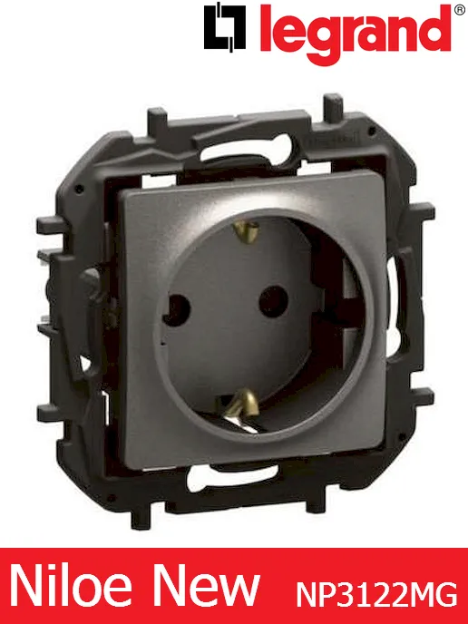 Контакт Шуко 16A с детска защита – сив Legrand Niloe New NP3122MG