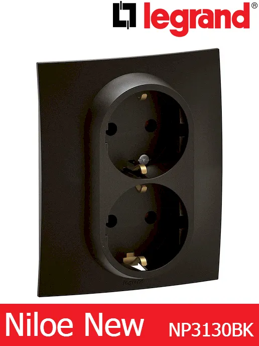 Двоен контакт Шуко 16A с детска защита (моноблок) – черен Legrand Niloe New NP3130BK