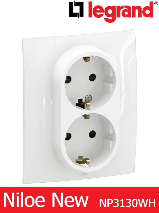 Двоен контакт Шуко 16A с детска защита (моноблок) – бял Legrand Niloe New NP3130WH
