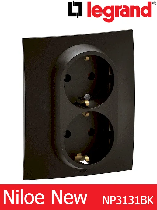 Двоен контакт Шуко 16A (моноблок) – черен Legrand Niloe New NP3131BK
