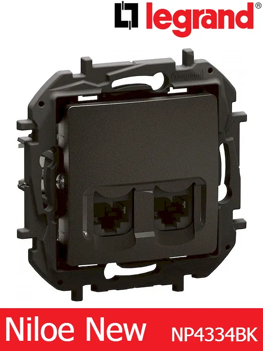 Интернет розетка 2×RJ45 Cat.6 UTP – цвят черен, Legrand Niloe New NP4334BK
