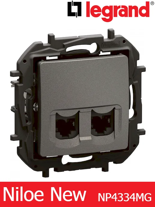 Интернет розетка  2×RJ45 Cat.6 UTP – цвят сив, Legrand Niloe New NP4334MG