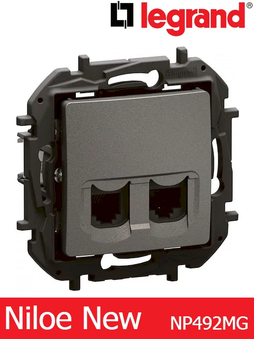 Интернет розетка RJ11 + RJ45 UTP Cat.6 – цвят сив, Legrand Niloe New NP492MG