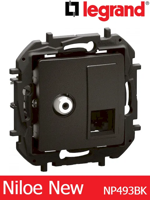 Комбинирана интернет TV(F) + RJ45 UTP Cat.6 – цвят черен, Legrand Niloe New NP493BK