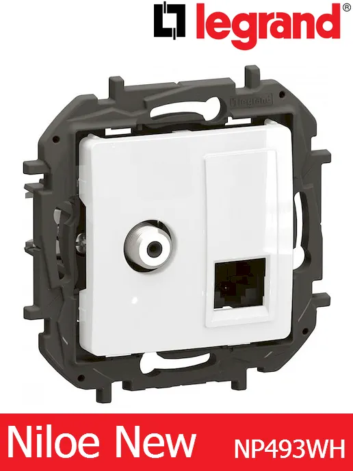 Комбинирана интернет розетка  TV(F) + RJ45 UTP Cat.6 – цвят бял,  Legrand Niloe New NP493WH