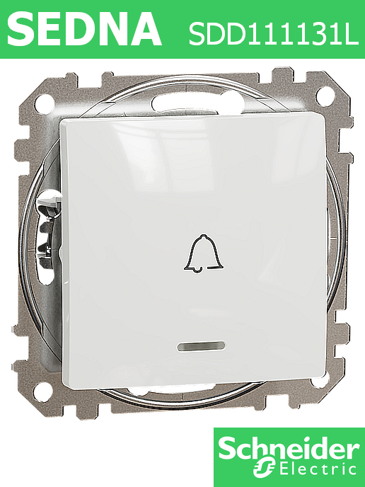 Бутон Sedna New, 10A, символ - звънец, светлинна индикация - синьо, бял