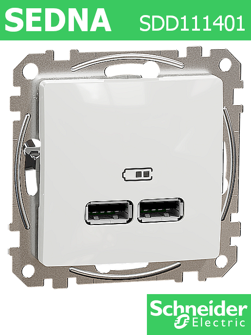 Розета 2х USB за зарежданеr, Sedna New, type A + A, 2,1А, бял