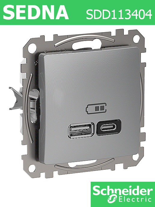 Розета 2х USB за зарежданеr, Sedna New, type A + C, 3A, 45W, алуминий